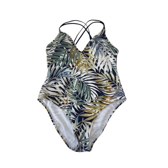 Hurley Tropical Leaf Print One-Piece Swimsuit Cross-Back Straps Women SZ XL - Picture 4 of 12